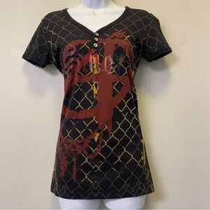 Smet by Christian Audigier Rhinestone Skull Tee Y2K Small